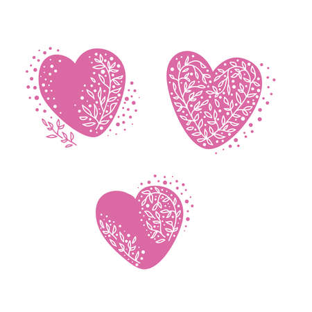 Set of pink hearts vector illustration, lace heart with ornament and pattern of flowers and leaves, suitable for the decoration of Valentine s Day, February 14 and Valentine Day.のイラスト素材