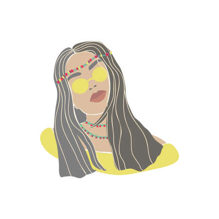 Trendy girl hat glasses drawn, great design for any purposes. Beauty fashion design. Summer icon. Beautiful illustration. Funny party. Vector style.のイラスト素材