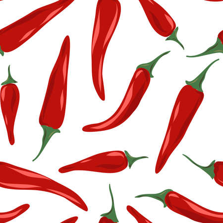 Pattern chili drawn in paper art style on white background. Vector design. Seamless Cartoon Color illustration.のイラスト素材