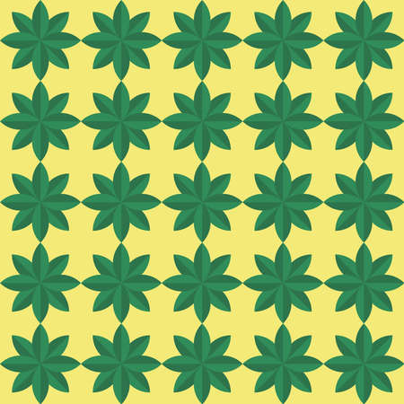 Modern pattern with geometric flower blue and white on yellow background for fabric design. Spring bouquet. Creative floral texture. Elegant style.のイラスト素材