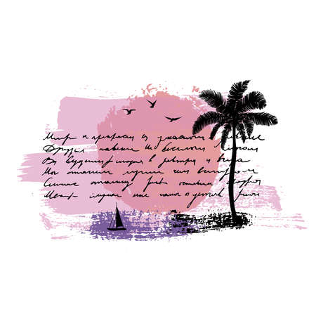Retro sunshine beach print write, great design for any purposes. Vector drawing. Travel concept background Isolated art.のイラスト素材