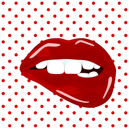 Sweet Sexy Pop Art Pair Of Glossy Vector Lips. Set, backgrounds, vector illustration, pattern.のイラスト素材
