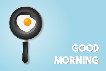 Good morning vector illustration with scrambled eggs on blue backgroundのイラスト素材