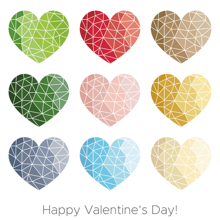 Happy Valentine's Day! Beautiful Heart! Abstract low poly geometric polygon vector illustration on white background. Set with heartsのイラスト素材