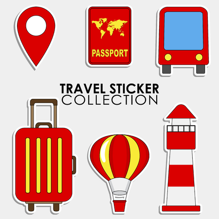 Summer red travel sticker collectionのイラスト素材