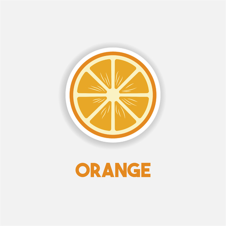 Orange cartoon sticker in comics style with contour. Element of education illustration. Healthy vegetarian food. Vector isolated illustration on gray backgroundのイラスト素材