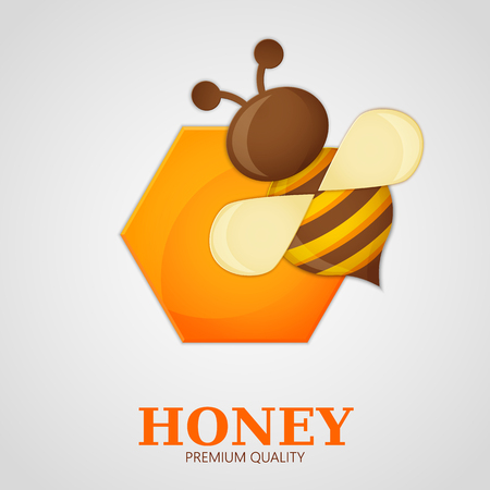 Honey label premium quality title. Paper cut style bee with honeycombs and Bee.のイラスト素材