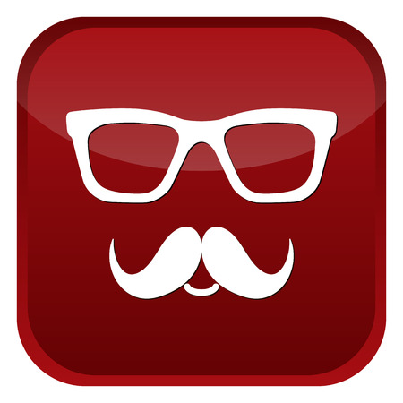 Glasses and mustaches icons. Red web button on white background. Vector isolated Illustrationのイラスト素材
