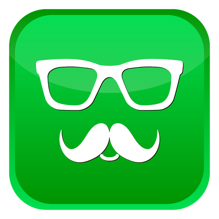 Glasses and mustaches icons. Green web button on white background. Vector isolated Illustrationのイラスト素材