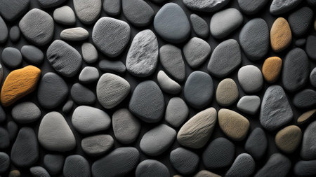 Pebble texture background. Top view of pebbles.の素材