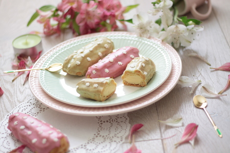 New Year dessert colored eclairs
