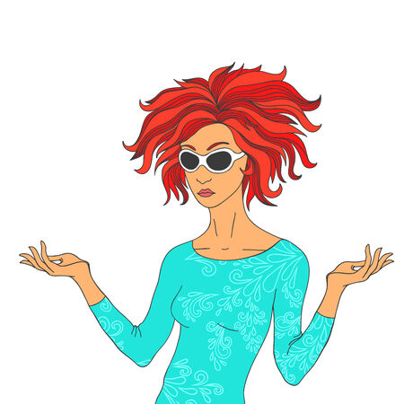 beautiful red haired girl in sunglassesのイラスト素材