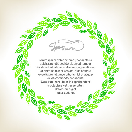 Round frame with leaves. Green wreath.のイラスト素材