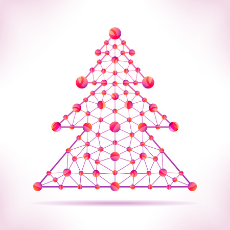 Red molecule Christmas tree. Abstract card.のイラスト素材