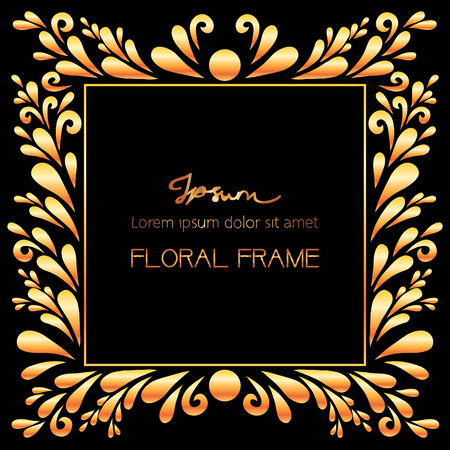 Gold square banner. Frame composed of floral elements.のイラスト素材