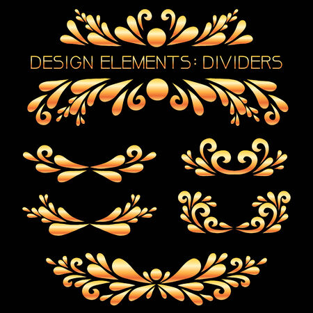 Gold dividers set. Vector floral decoration made from swirl shapes.のイラスト素材