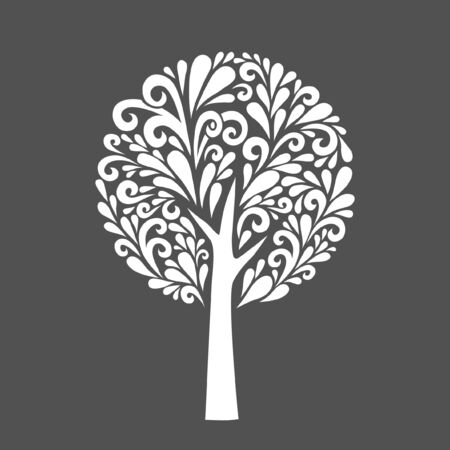 Tree. Vector decoration made from swirl shapes. Simple decorative gray and white illustration for print, web.のイラスト素材