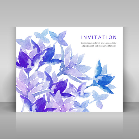 Invitation with blue watercolor flowers. Vector template.のイラスト素材
