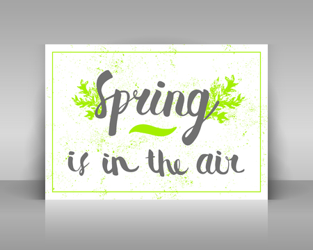 Spring is in the air. Hand drawn lettering. Card, poster, banner design. Vector illustration.のイラスト素材