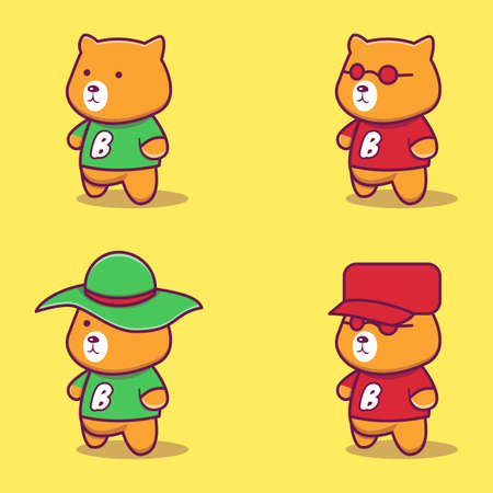 Illustration of cute bear character wearing green and red shirtのイラスト素材