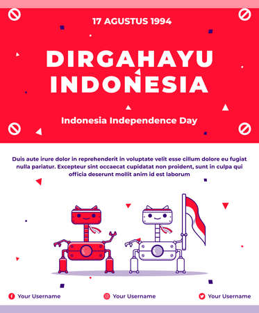 Indonesian independence greeting card with Indonesian flagのイラスト素材