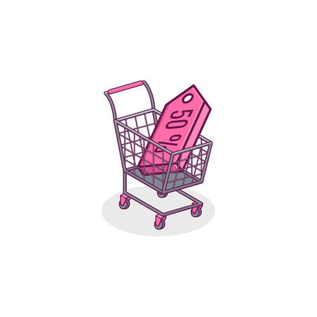 Cartoon shopping cart illustration with black friday themeのイラスト素材