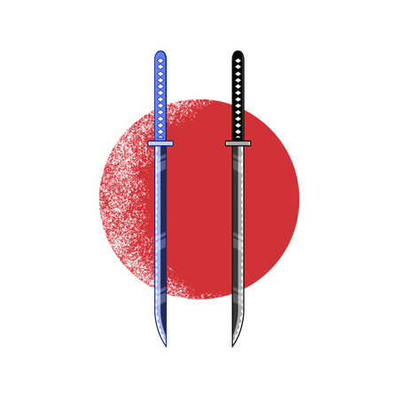 Japanese matched pair traditional swords with moon red circleのイラスト素材