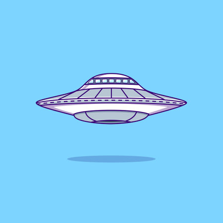 spaceship ufo cartoon icon illustration, technology icon concept isolated, flat cartoon style.のイラスト素材