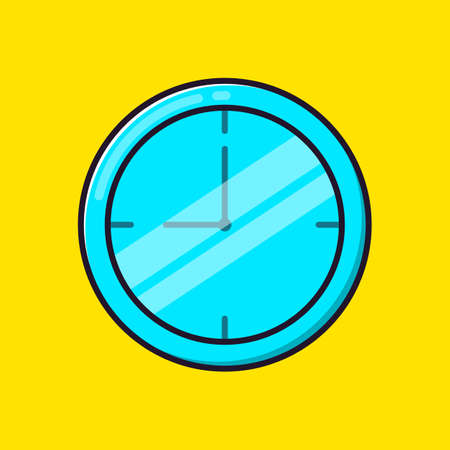 Wall clock cartoon style icon illustration. Blue clock on yellow backgroundのイラスト素材