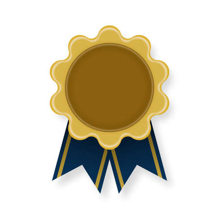 3d style of award ribbon isolated. Award ribbon with gold color and tape. Ribbon on white backgrund.のイラスト素材