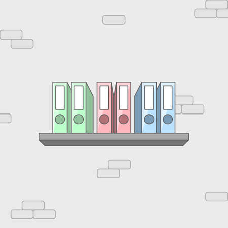 Colorful document folders on the wall shelf illustration. Object concept isolated vector. cartoon style design.のイラスト素材
