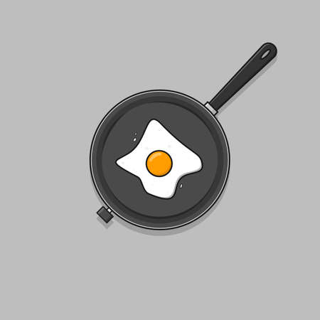 Fried egg cartoon style icon illustration. Food concept isolated vector.のイラスト素材