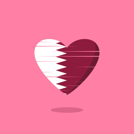 Qatar flag shaped love illustration. Floating flag love icon. Nationality concept.のイラスト素材
