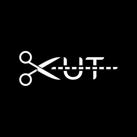 Cut logo illustration. White title text and dotted line on black background.のイラスト素材