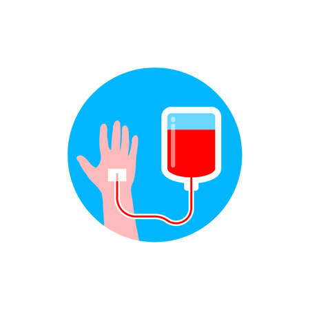 Transfusion illustration. Hand and blood vector. Medical icon concept isolated vector.のイラスト素材