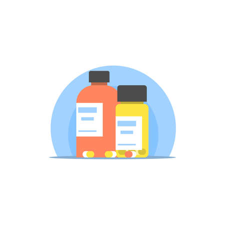 Medicaments in the bottles illustration. Medical icon cancept isolated vector. Healthcare conceptのイラスト素材