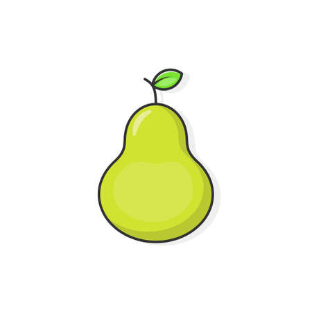 Cartoon icon of pear. Yummy fruit and peel of pear. Fresh, vitamin and whole fruit with leaf. Food icon concept isolated vector illustration.のイラスト素材
