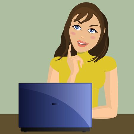 Girl working on lap top のイラスト素材