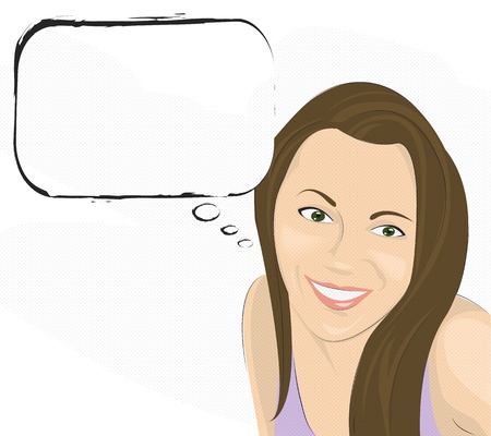 Smiling girl with text bubble,comic style,on white  のイラスト素材