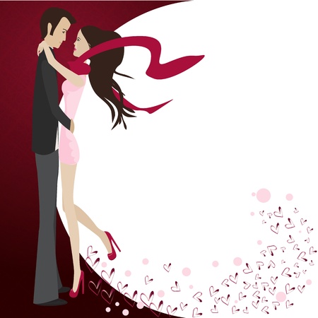 Couple in love hugging, with floating hearts all around In love のイラスト素材