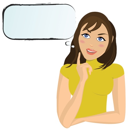 Young woman with text bubble, isolated on white のイラスト素材