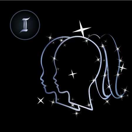 Gemini Lovely zodiac signs formed by stars on black backgroundのイラスト素材
