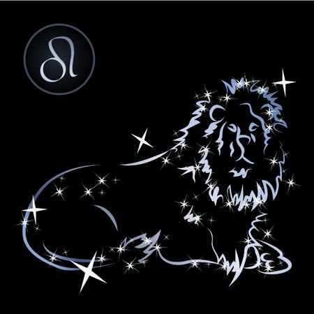 Leo Lovely zodiac signs formed by stars on black backgroundのイラスト素材