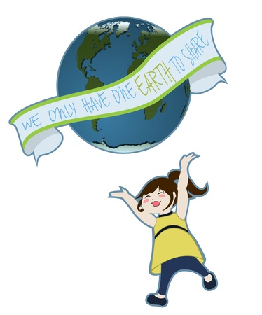 Girl with globe isolated on whiteのイラスト素材