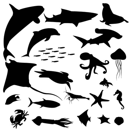 Aquatic life silhouettes packのイラスト素材