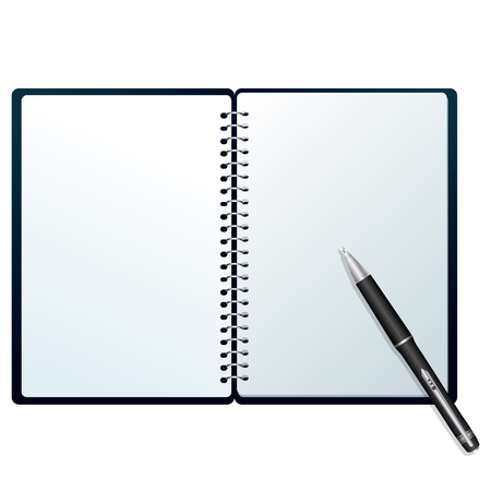 Notebook with pen Open notebook with pen isolated on whiteのイラスト素材