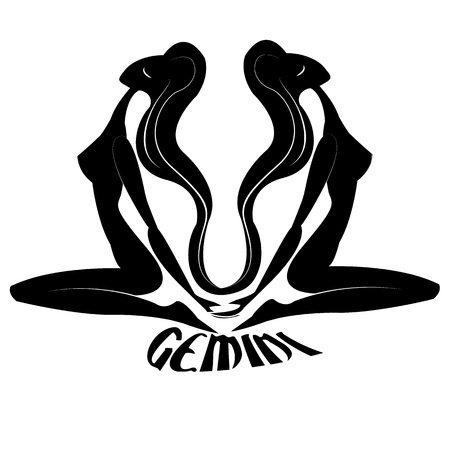 Gemini Elegant zodiac signs silhouettes isolated on whiteの写真素材