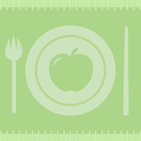 Healthy diet apple/Frame measuring tape boarder with apple on plate, fork and knife.のイラスト素材