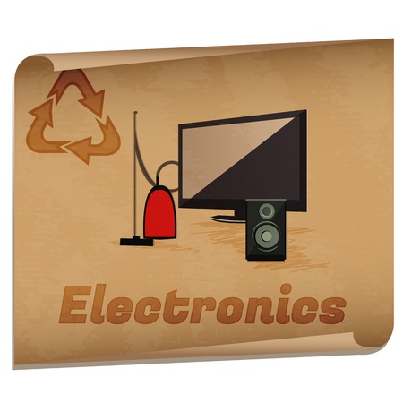 Recycling electronics memo/Retro recycling banner with electronic devicesのイラスト素材