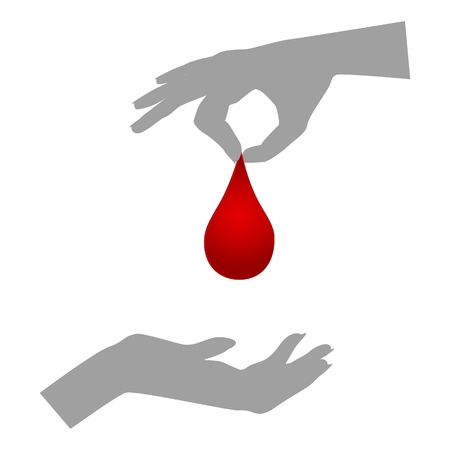 Blood donation/Silhouettes of hands one giving blood drop, the other receivingのイラスト素材